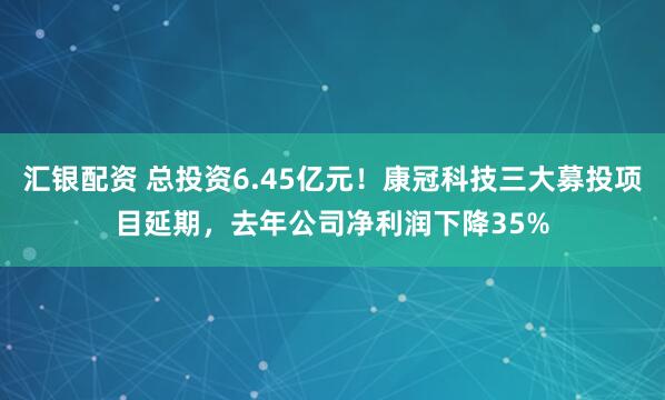 汇银配资 总投资6.45亿元！康冠科技三大募投项目延期，去年公司净利润下降35%